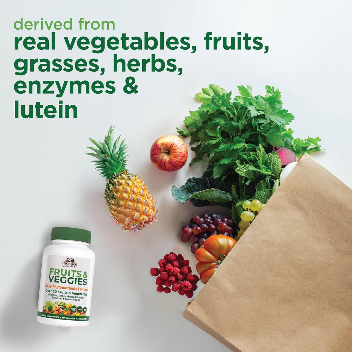 Country Farms Super Fruits and Veggies Capsules, Whole Food Supplement, Powerful Antioxidant, Supports Energy, Immune Health, Boosts Digestive Health
