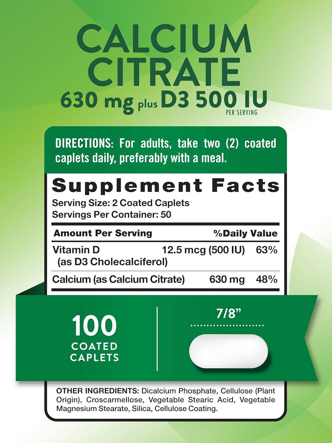 Nature's Truth Calcium Citrate, 630 mg, Plus D3, 1000 IU, Caplets, 100 ea - OTC Shoppe Express