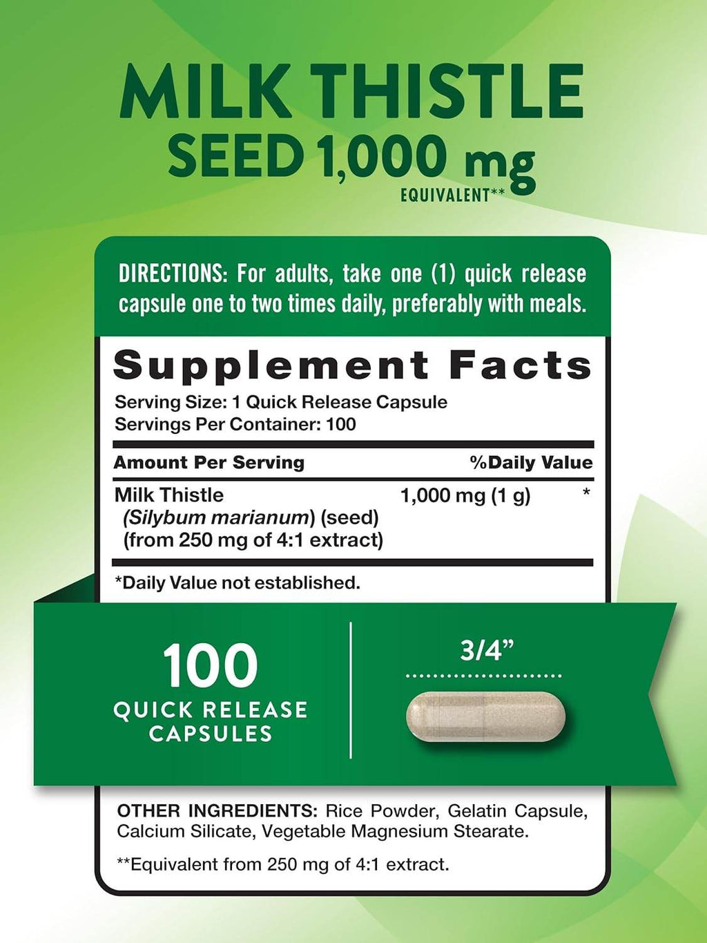 Nature's Truth Milk Thistle Seed Extract, 1000 mg, Quick Release Capsules, 100 ea - OTC Shoppe Express