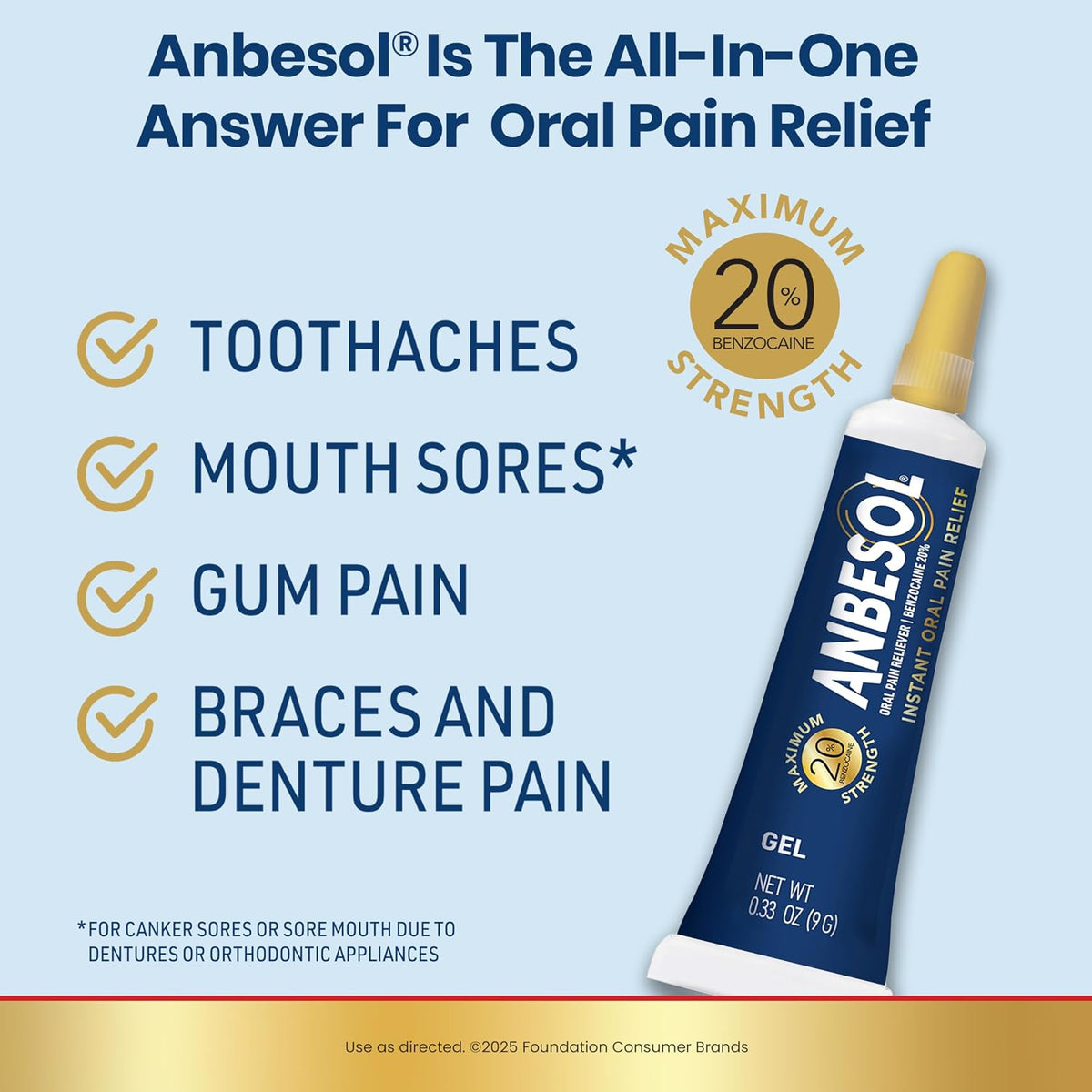 Anbesol Maximum Strength Gel Oral Pain Reliever, 0.33 oz