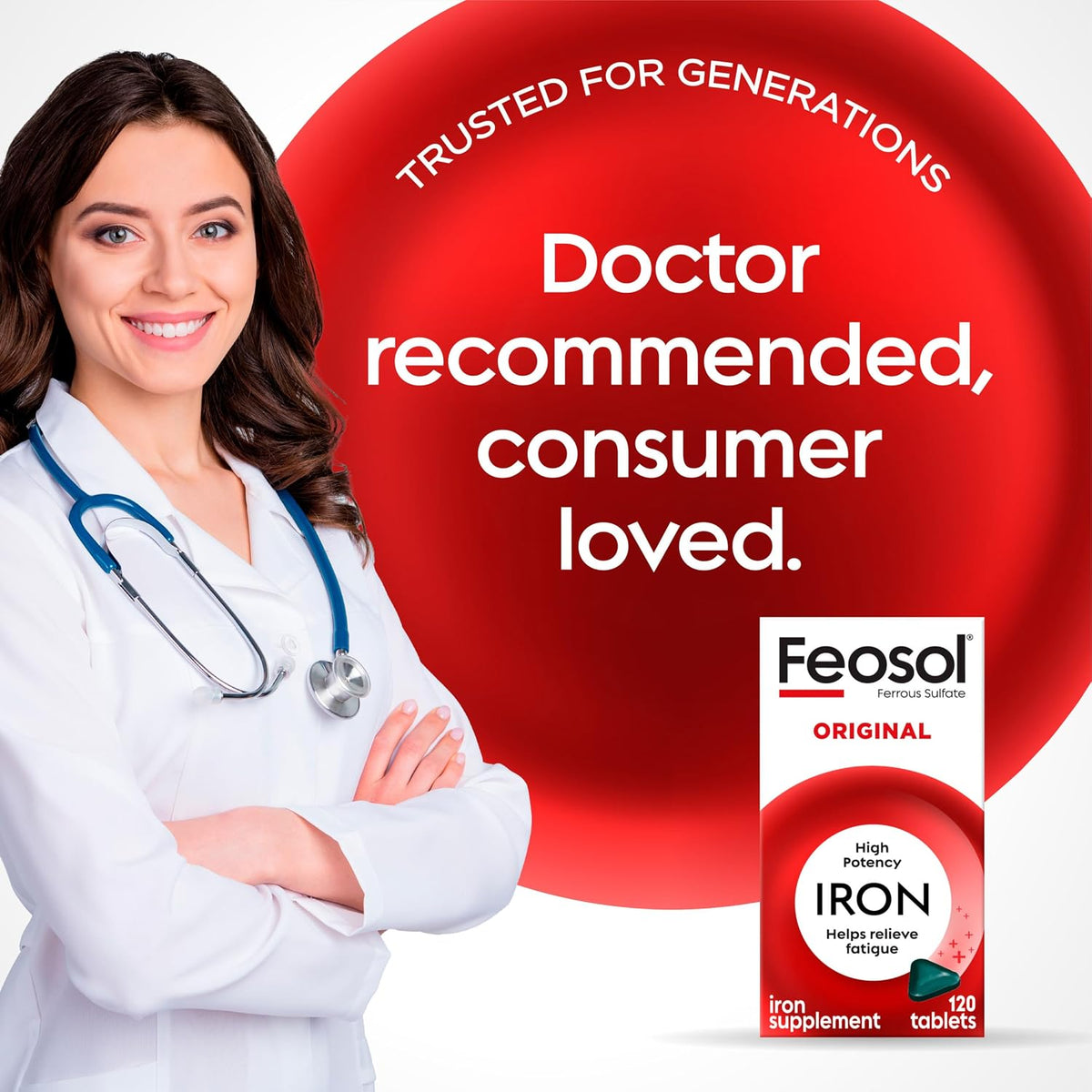 Feosol Original Iron Supplement Tablets, 65mg, 120ct, 4 Month Supply