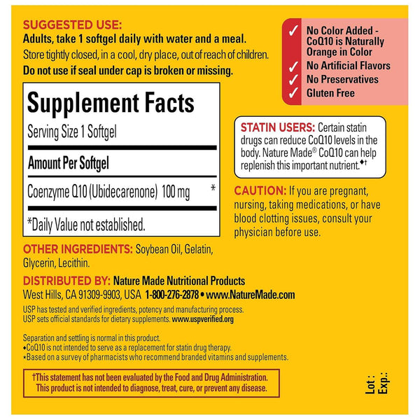 Nature Made CoQ10, 100 mg, Softgels, 40 ea - OTC Shoppe Express