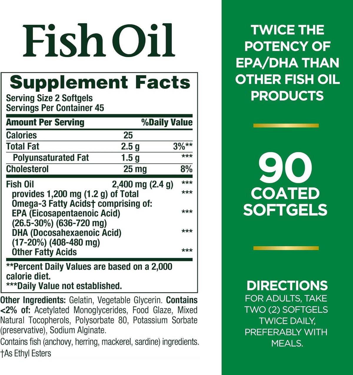 Nature's Bounty Fish Oil, 2400 mg, Dietary Supplement Softgels, 90 ea - OTC Shoppe Express