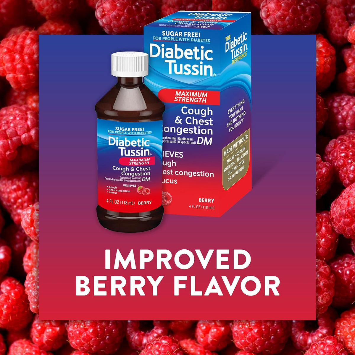 Diabetic Tussin DM Max Strength Cough Syrup, Sugar-Free, Berry, 8 Fl Oz