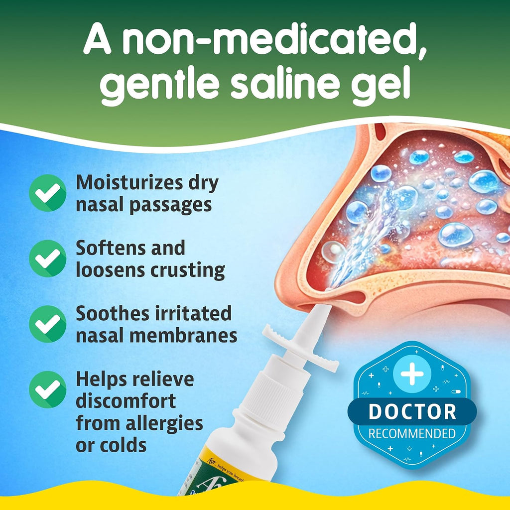 Ayr Saline Nasal Gel No-drip Sinus Spray With Soothing Aloe Vera, 0.75 Fl Oz Spray Bottle, (Pack of 1)