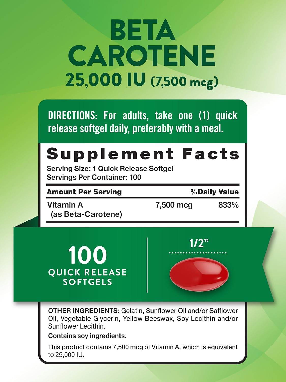 Nature's Truth Beta Carotene, 25000 IU, Softgels, 100 ea - OTC Shoppe Express