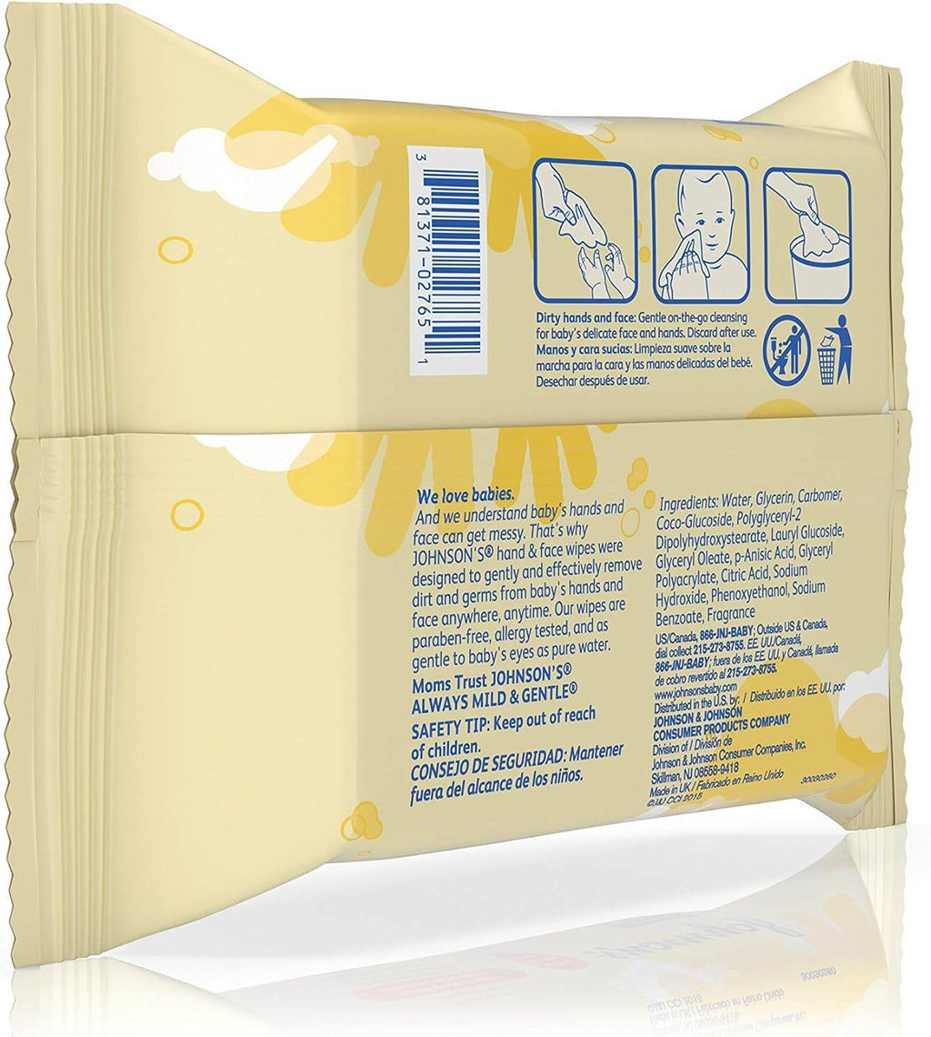 Johnson's Hand and Face Wipes, Disposable, 25 ea - OTC Shoppe Express