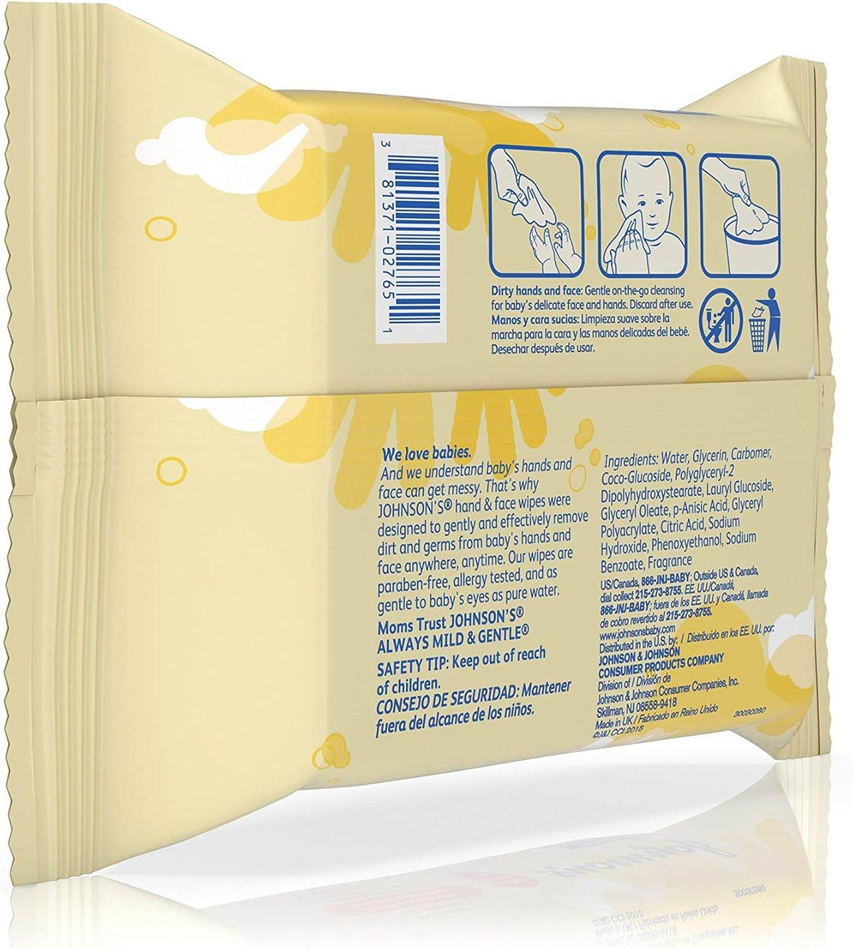 Johnson's Hand and Face Wipes, Disposable, 25 ea - OTC Shoppe Express