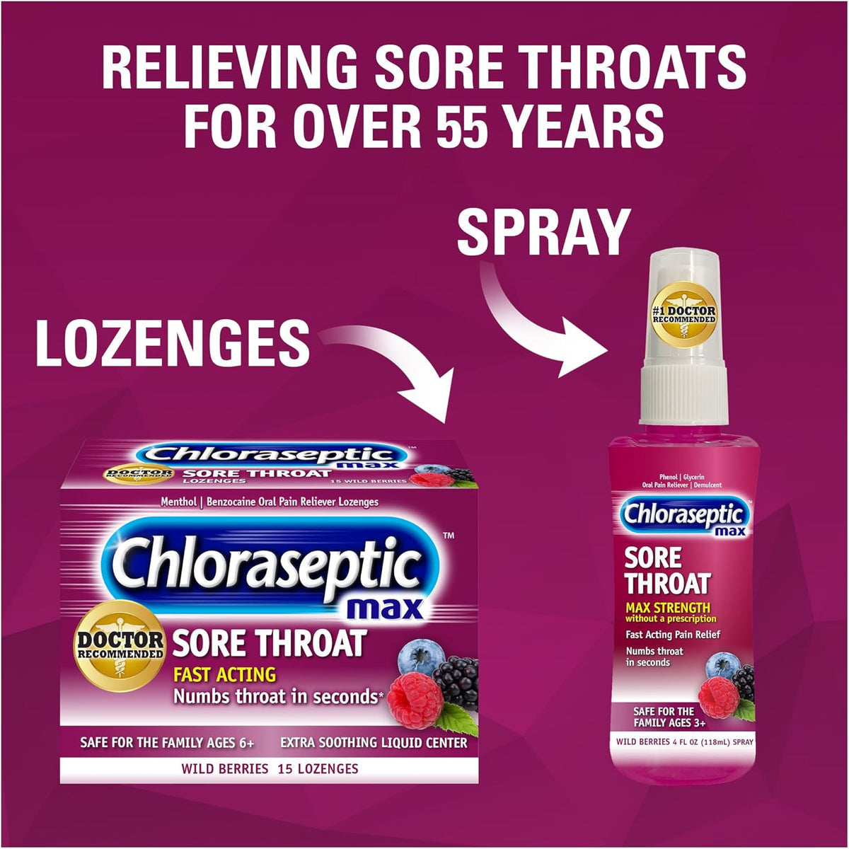 Chloraseptic Max Strength Sore Throat Lozenges, Wild Berry, 15 Count