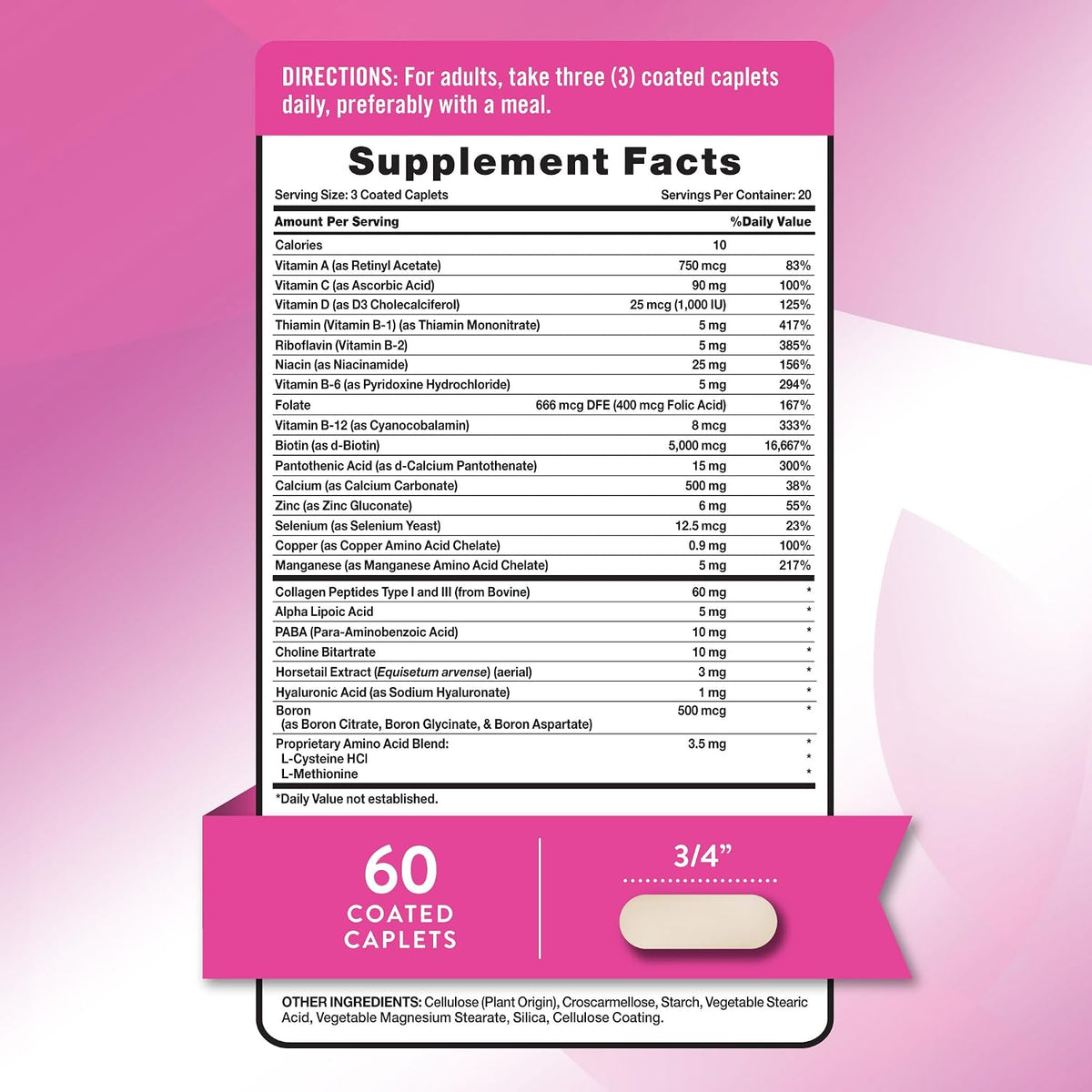 Nature's Truth Hair Skin and Nails | 60 Caplets | Plus 5,000 mcg Biotin
