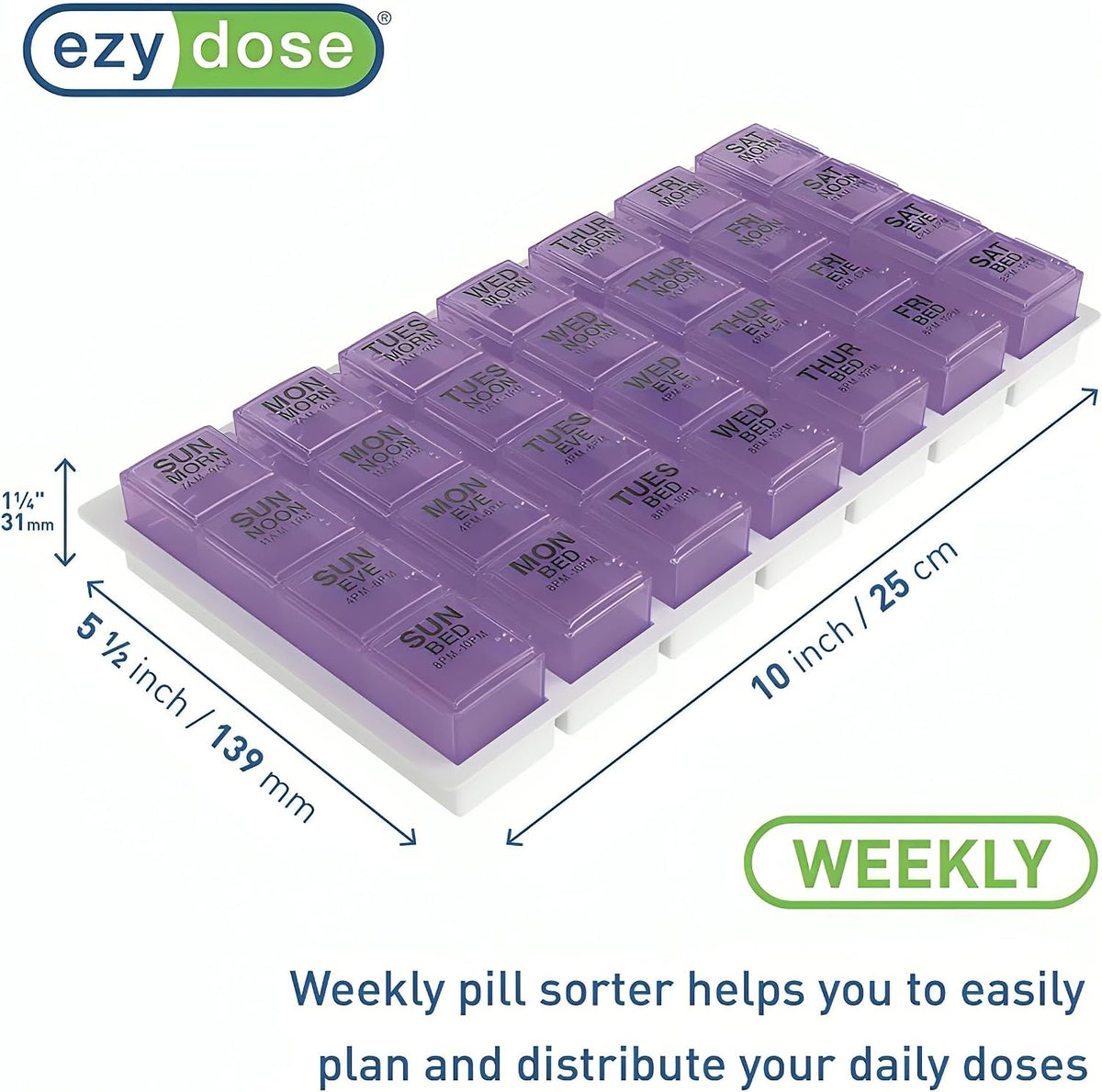 Ezy Dose Pop-Out Daily 7-Day, 4x/Day Pill Organizer, Color May Vary, Large