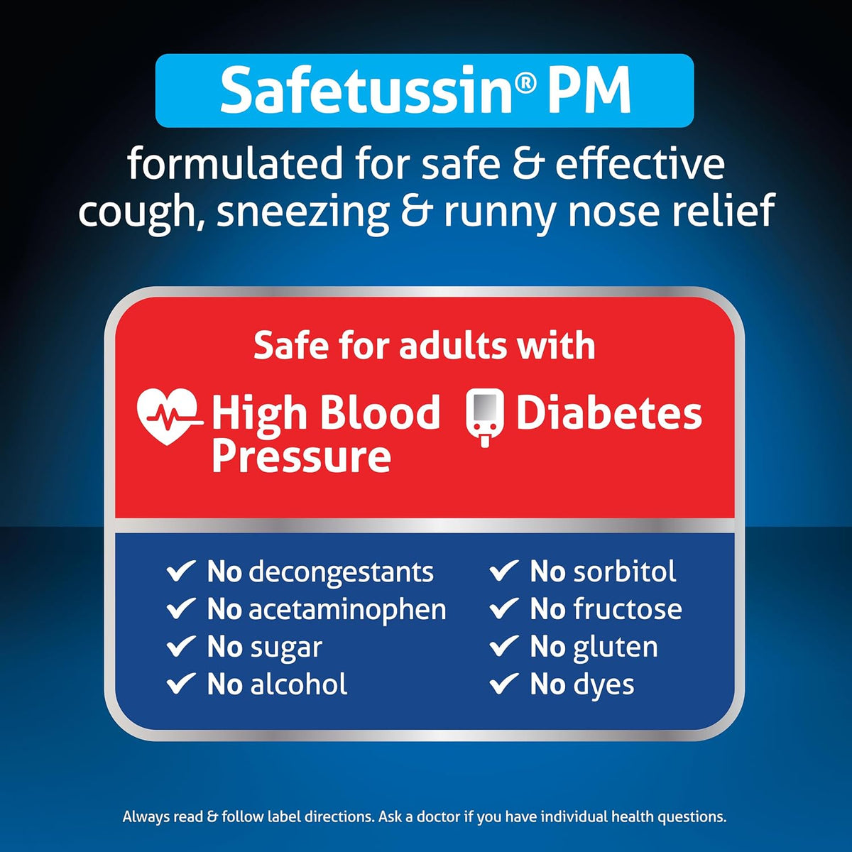 Safetussin PM Night Time Cold and Cough Medicine for Adults, 8 oz