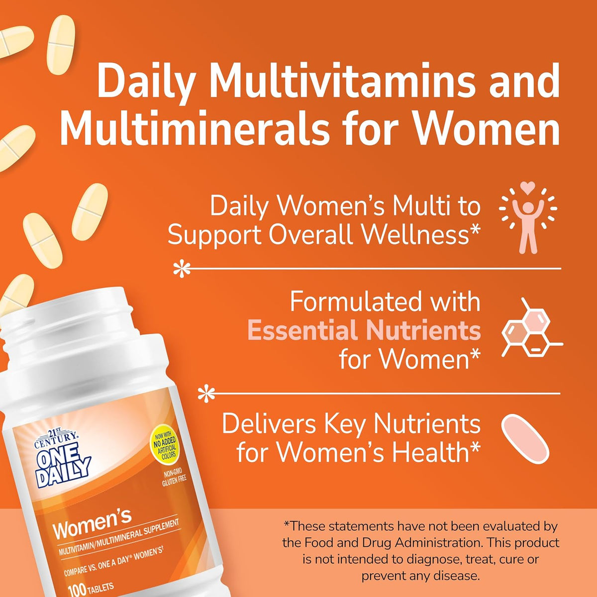 21st Century One Daily Women's Multivitamin Tablets, 100 Count