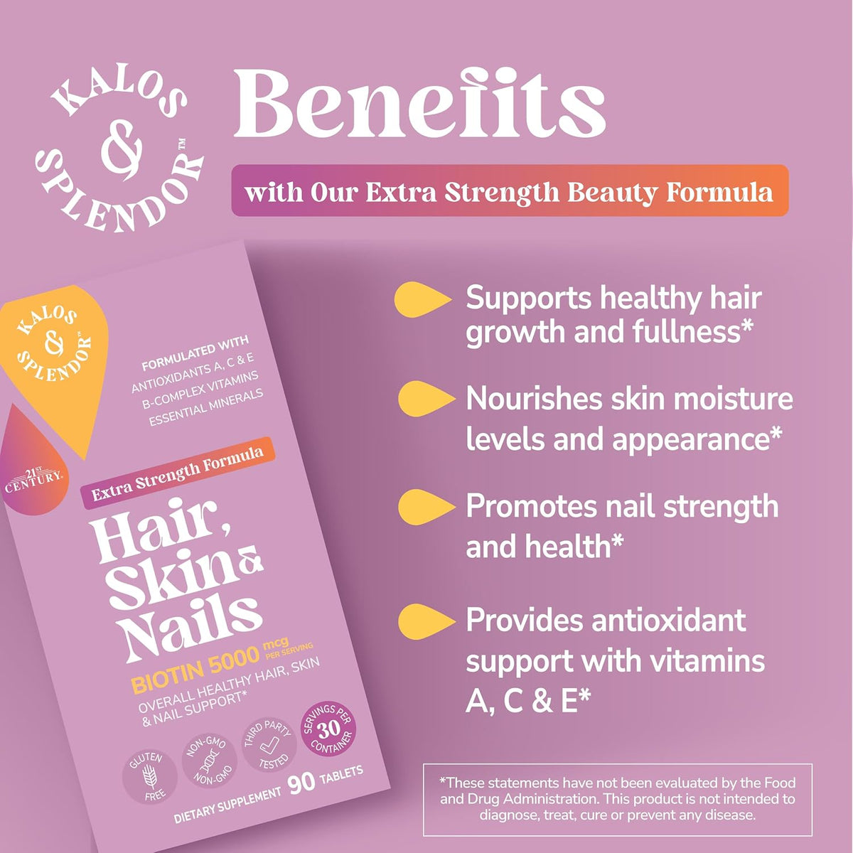 21st Century Hair, Skin & Nails Tablets, Extra Strength with Biotin, 90ct