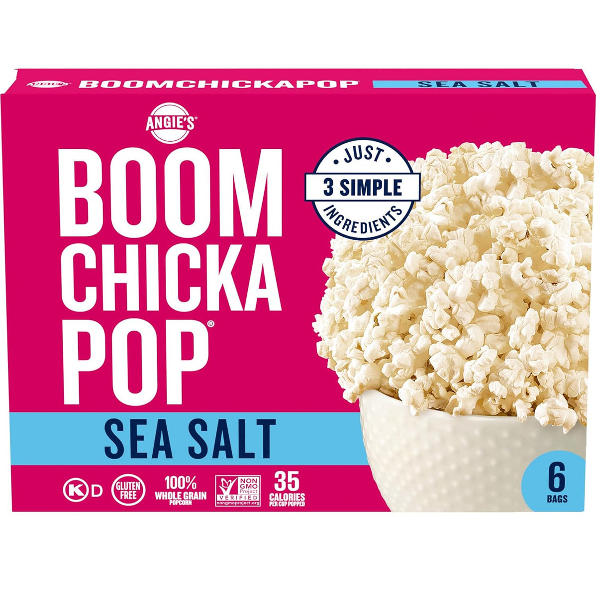 Angie's BOOMCHICKAPOP Sea Salt Microwave Popcorn, 3.29 oz. (6-ct)