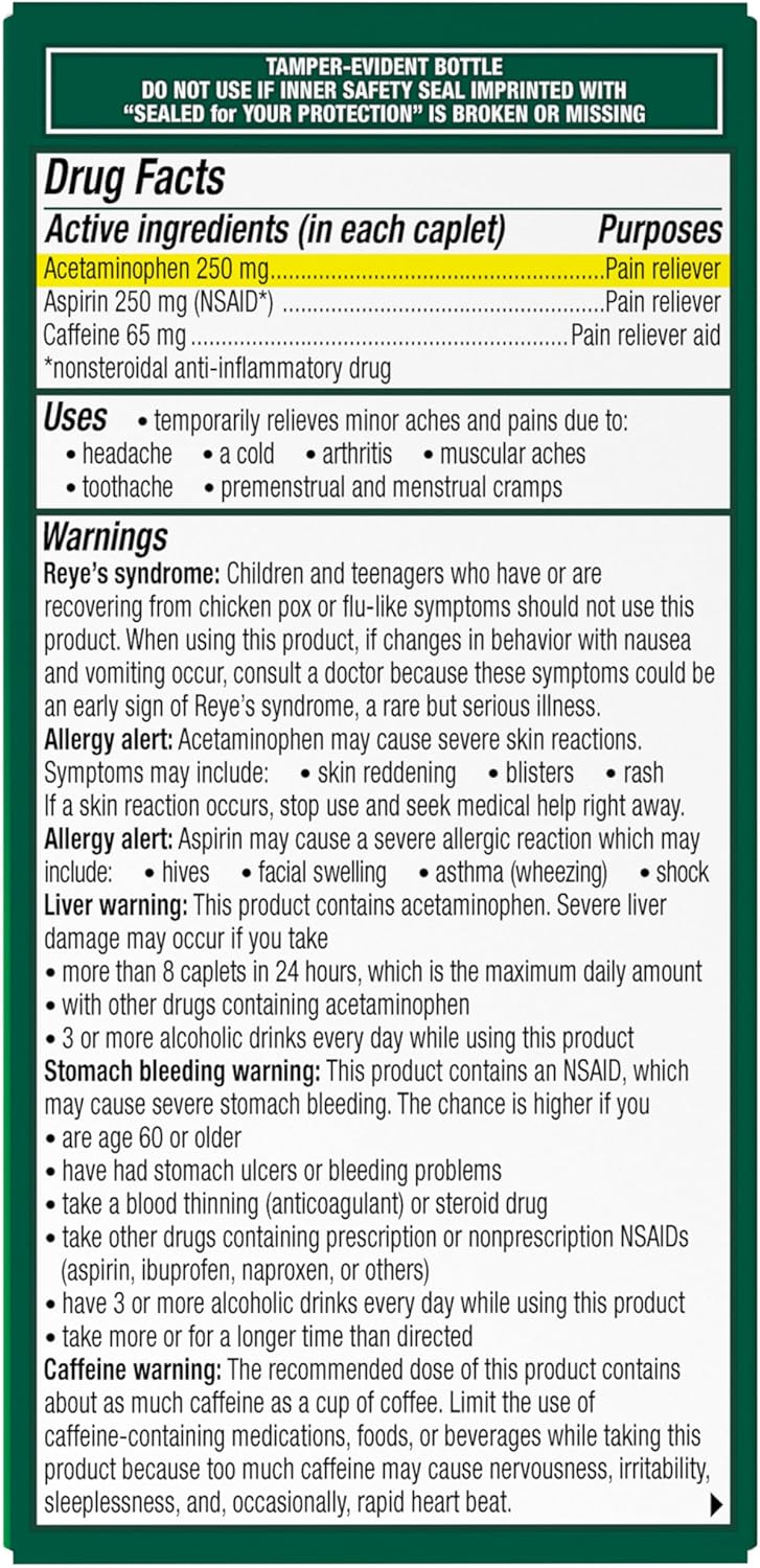 Excedrin Extra Strength Pain Reliever, Headache Medicine Caplets, 100 Count