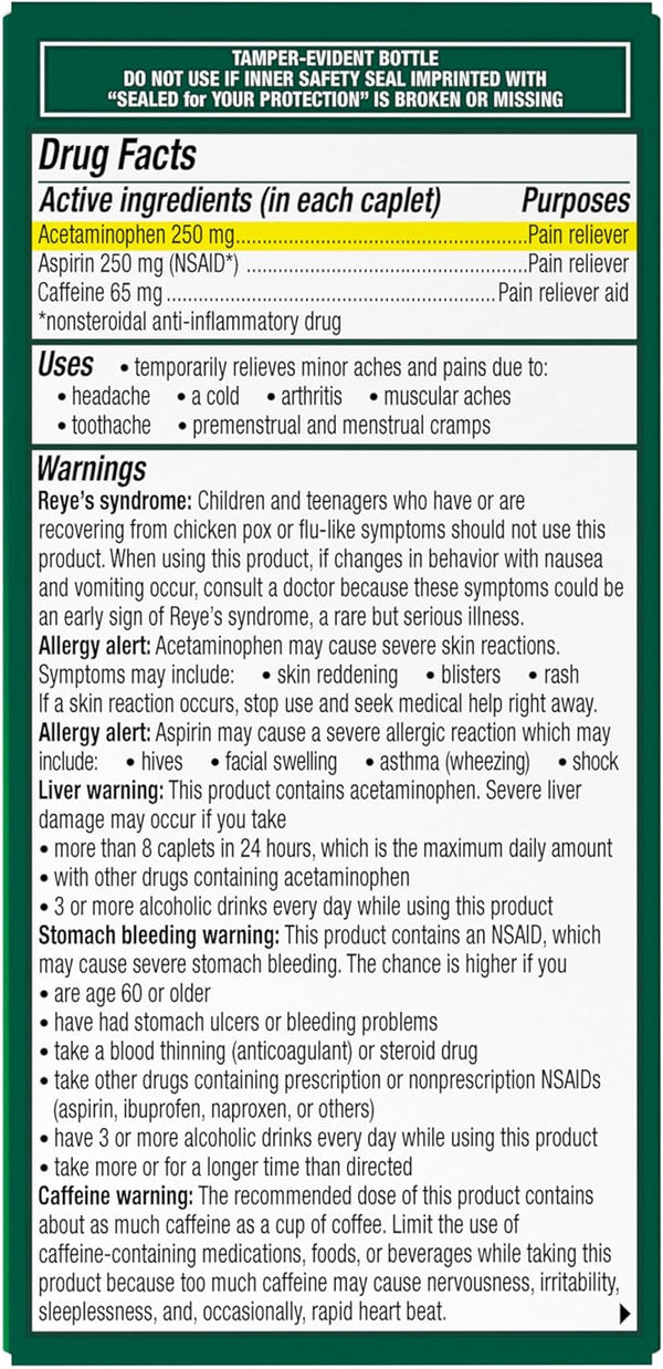 Excedrin Extra Strength Pain Reliever, Headache Medicine Caplets, 100 Count