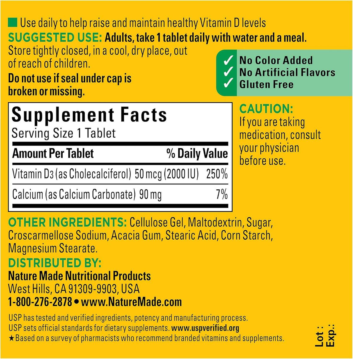 Nature Made Vitamin D3, 2000 IU, Tablets, 100 ea - OTC Shoppe Express
