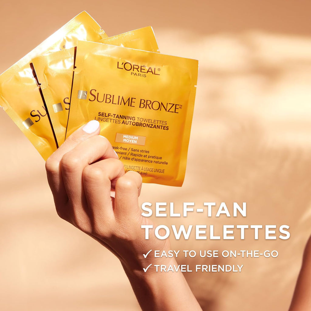 L'Oreal Paris Sublime Bronze Self Tanning Towelettes, Streak-Free, Natural Looking Tan, 6 ct