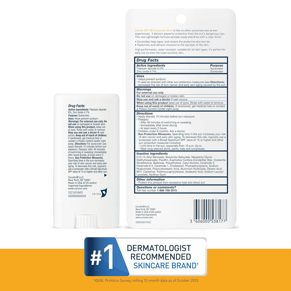 CeraVe Suncare Sunscreen Stick, SPF 50, 0.45 oz - OTC Shoppe Express