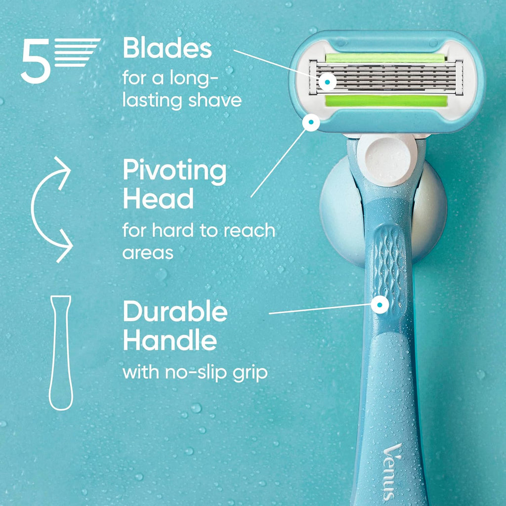 Gillette Venus Extra Smooth Razor for Women, Includes 1 Reusable Razor Handle + 2 Refills, Ergonomic No-Slip Gel Handle and Shower Holder
