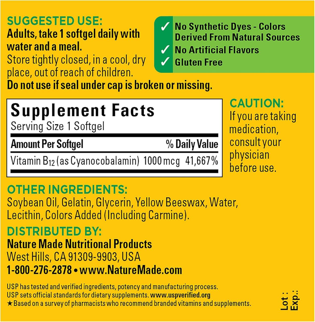 Nature Made Vitamin B12, 1000 mcg, Softgels, 90 ea - OTC Shoppe Express