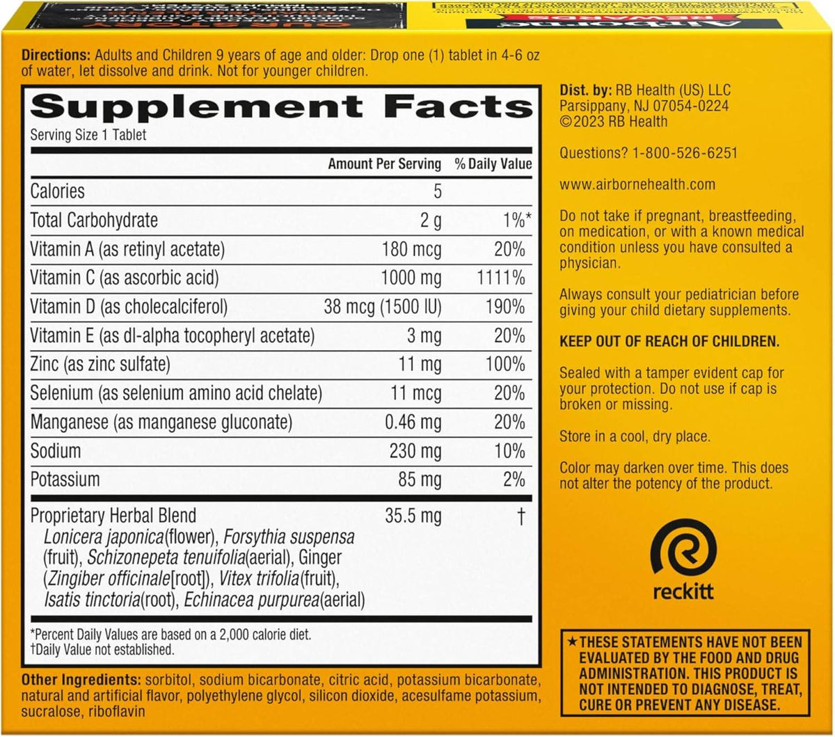 Airborne Effervescent Tablets, Zesty Orange, 30 ea - OTC Shoppe Express