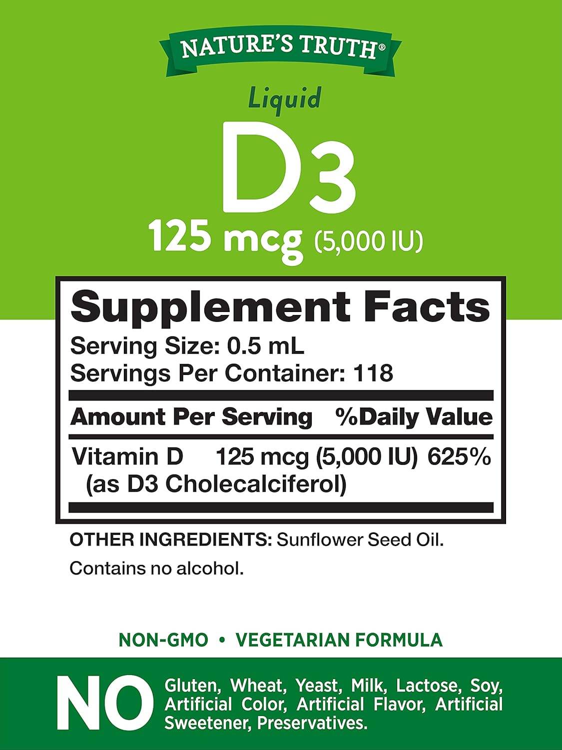 Nature's Truth Liquid D3, 125 mcg (5000 IU), 2 oz - OTC Shoppe Express