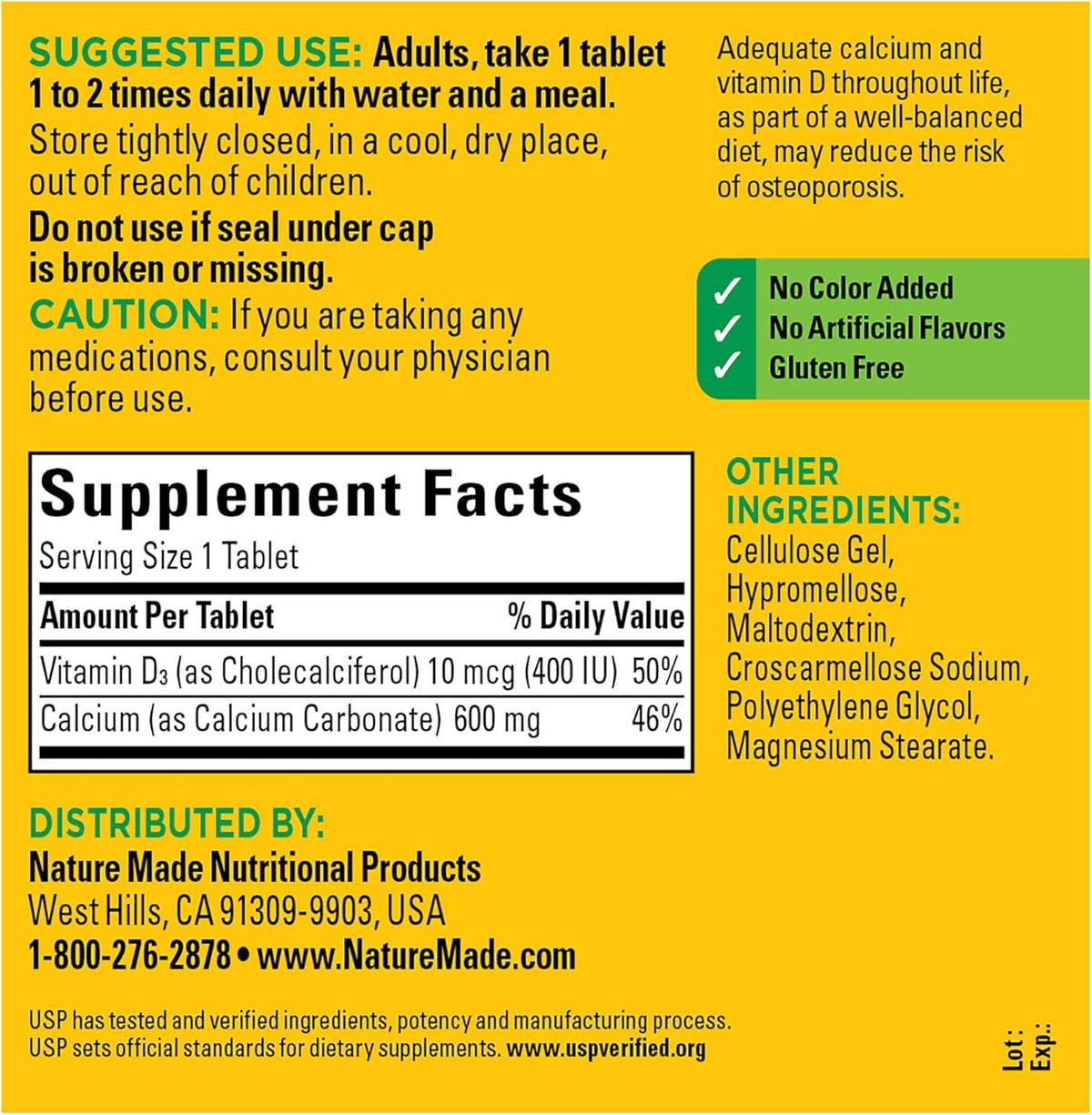 Nature Made Calcium, 600 mg, With Vitamin D3, 400 IU, Tablets, 220 ea - OTC Shoppe Express