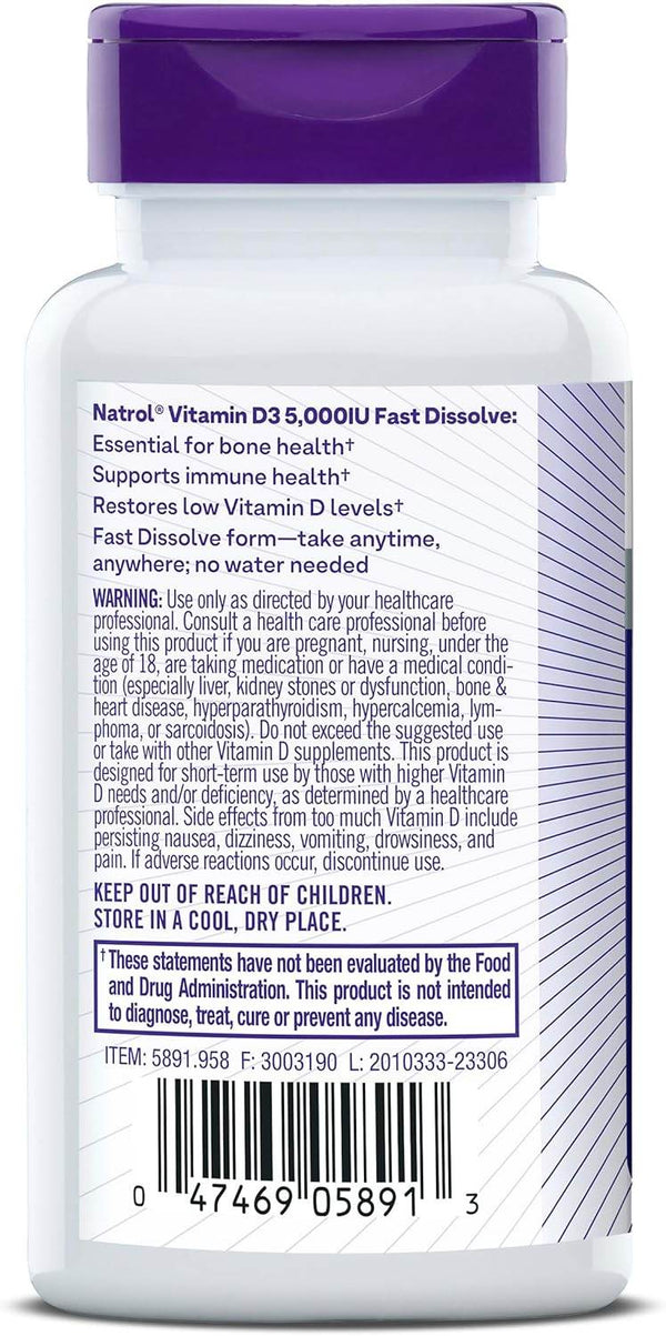 Natrol Vitamin D3, 5000 IU, Fast Dissolve Tablets, Strawberry, 90 ea - OTC Shoppe Express