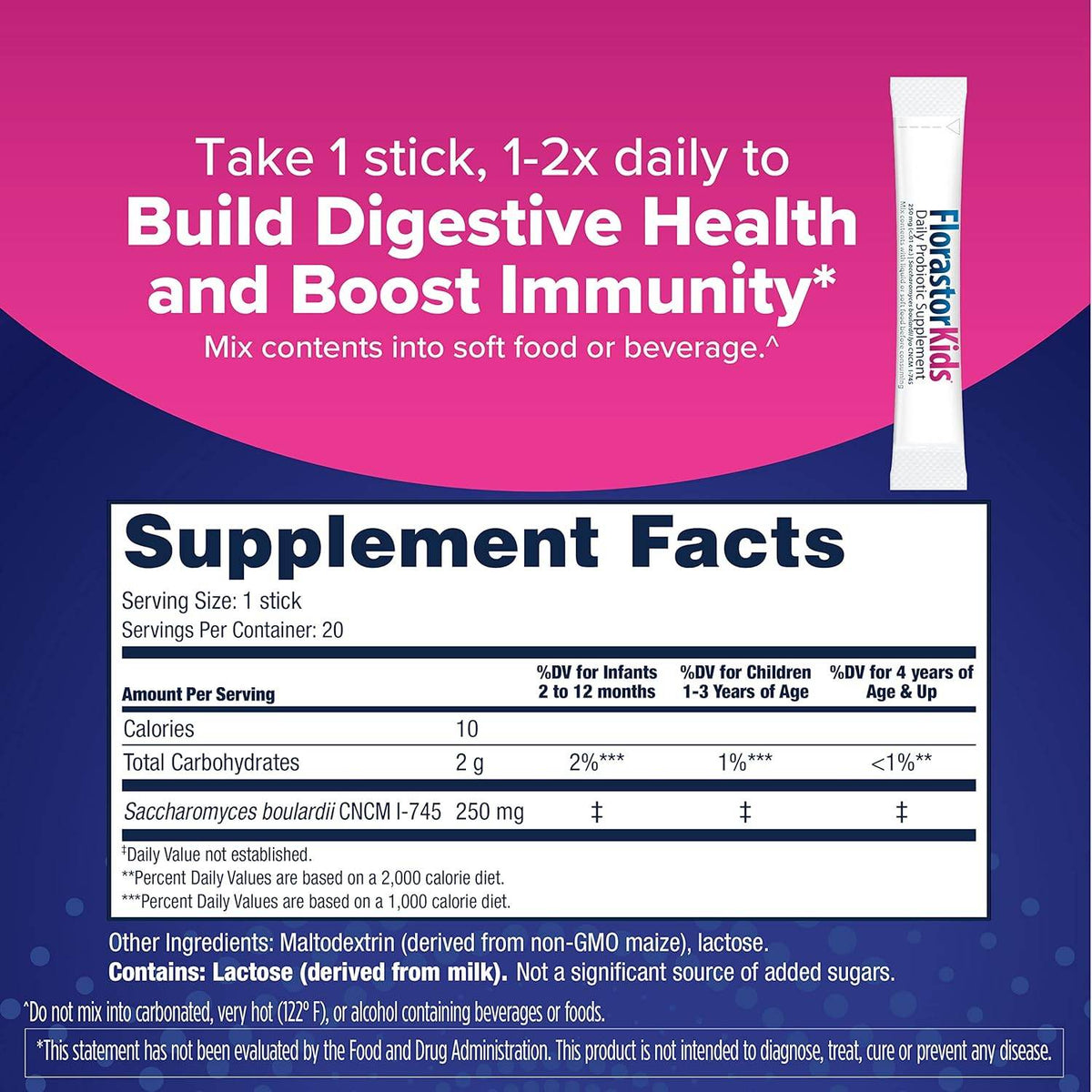 Florastor Kids Daily Probiotic Supplement Packets, 250 mg, 20 ea - OTC Shoppe Express