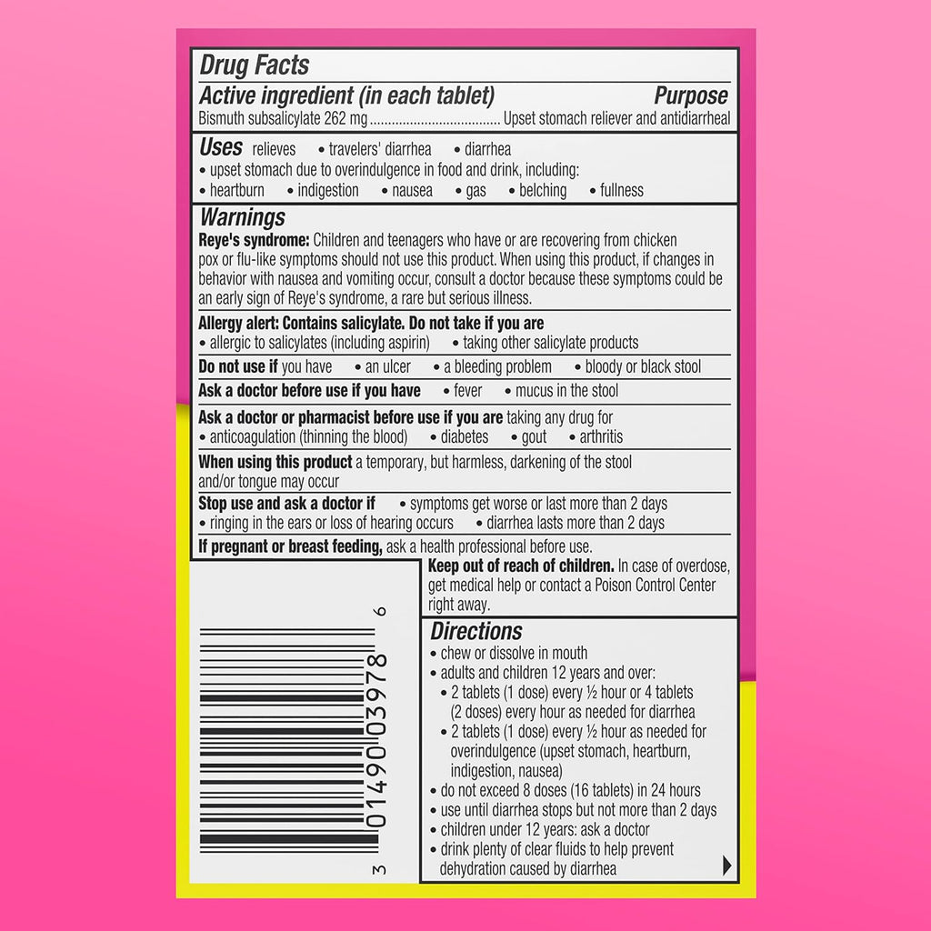 Pepto Bismol Cherry Chewable Tablets, Upset Stomach Relief, Nausea Relief, Heartburn Relief, Indigestion Relief, Anti Diarrhea Medication for Adults