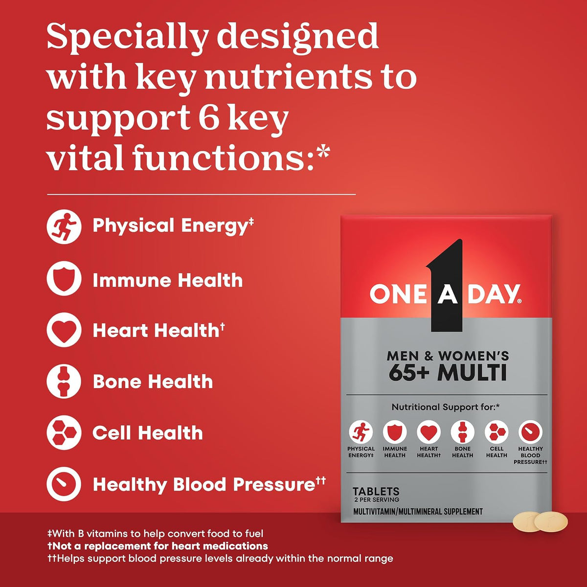 One A Day Proactive 65+, Mens & Womens Multivitamin, Supplement with Vitamin A, C, D, and Zinc to Support Bone Health & Cell Health, Calcium, Folic