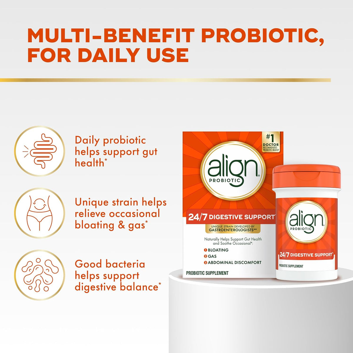 Align Probiotic, 24/7 Digestive Support*§, Probiotics for Women and Men, Probiotics for Digestive Health, Men and Womens Probiotic Capsules Help