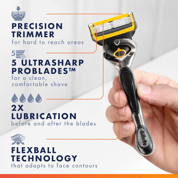 Gillette Fusion5 ProGlide Shield Shaving Razor for Men, 1 Power Razor Handle, 1 Refill, 2x Lubrication, Battery-Powered with FlexBall Handle