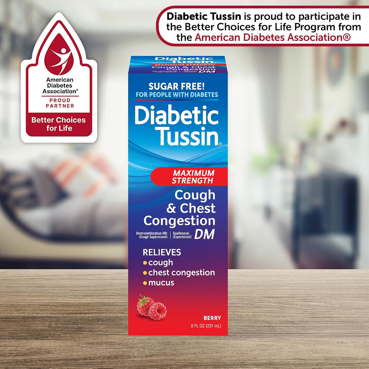Diabetic Tussin DM Max Strength Cough Syrup, Sugar-Free, Berry, 8 Fl Oz