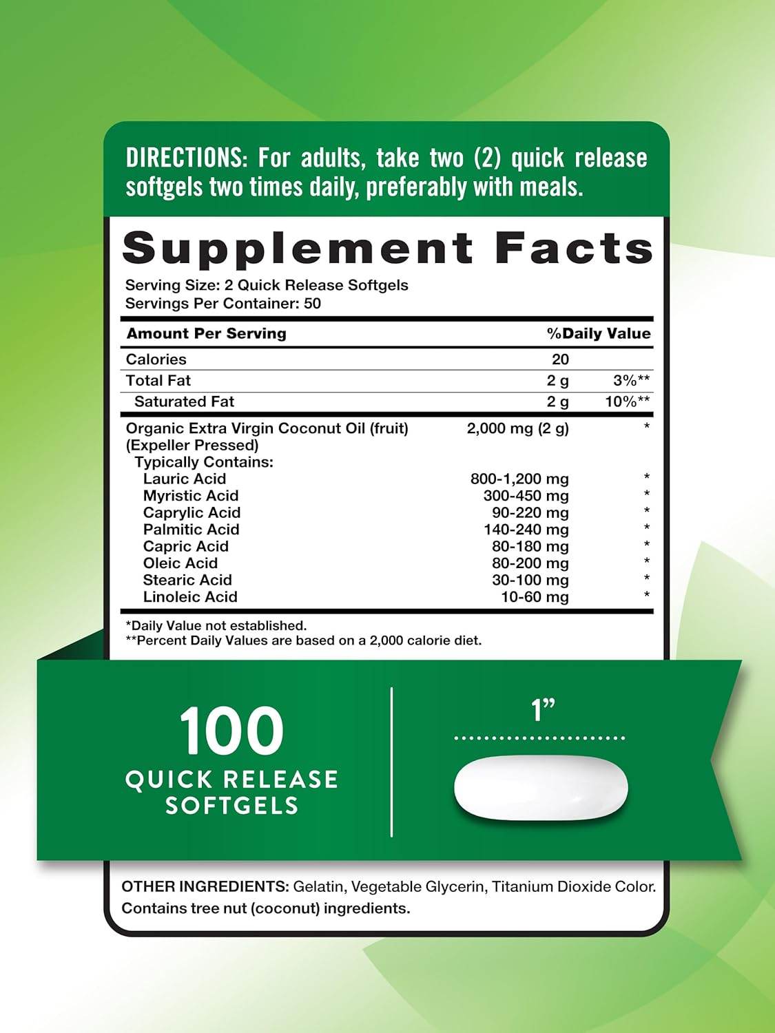 Nature's Truth Vitamins Coconut Oil, 1000 mg, Quick Release Softgels, 100 ea - OTC Shoppe Express