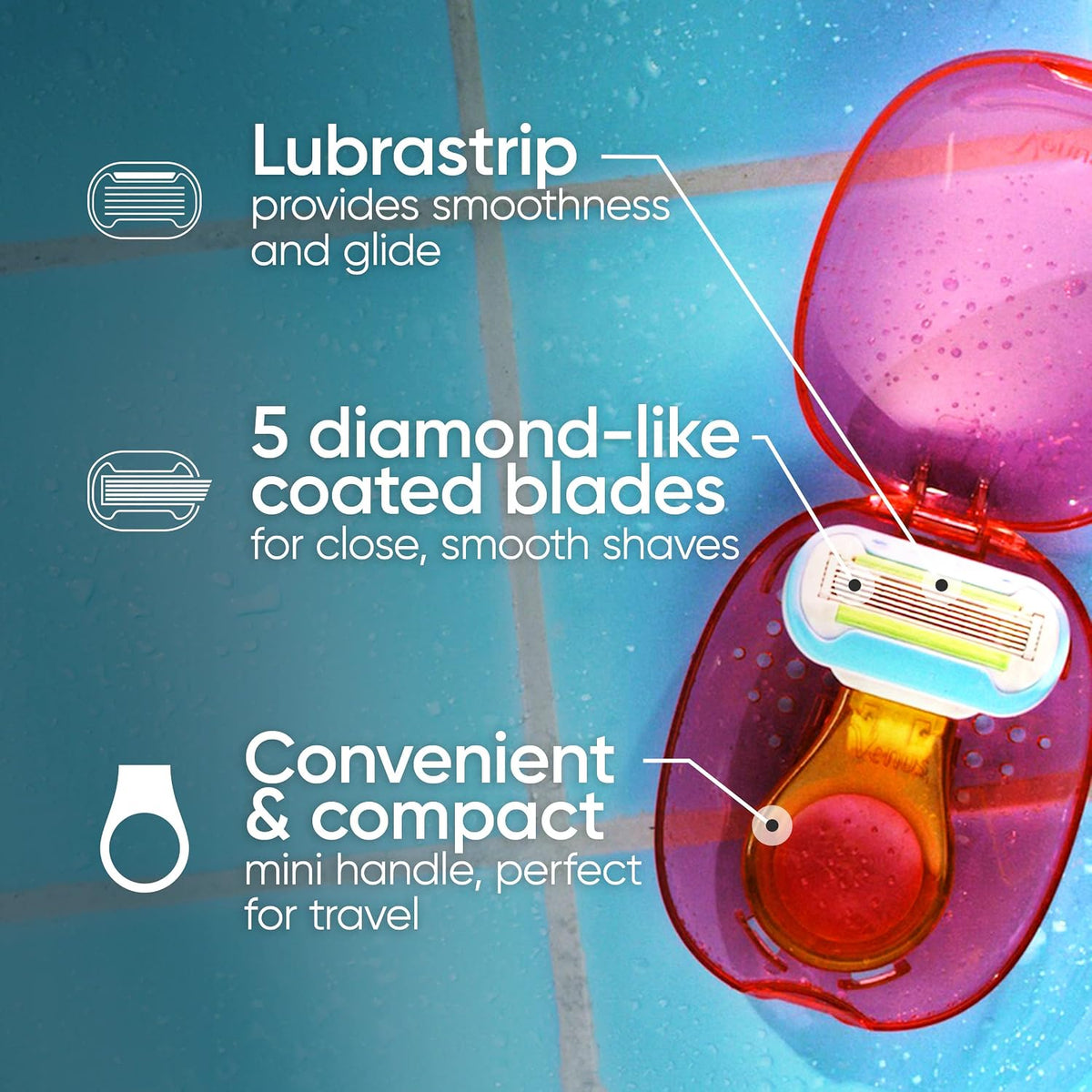 Gillette Venus Extra Smooth Travel Razor Kit for Women, Mini Handle + Refill + Case