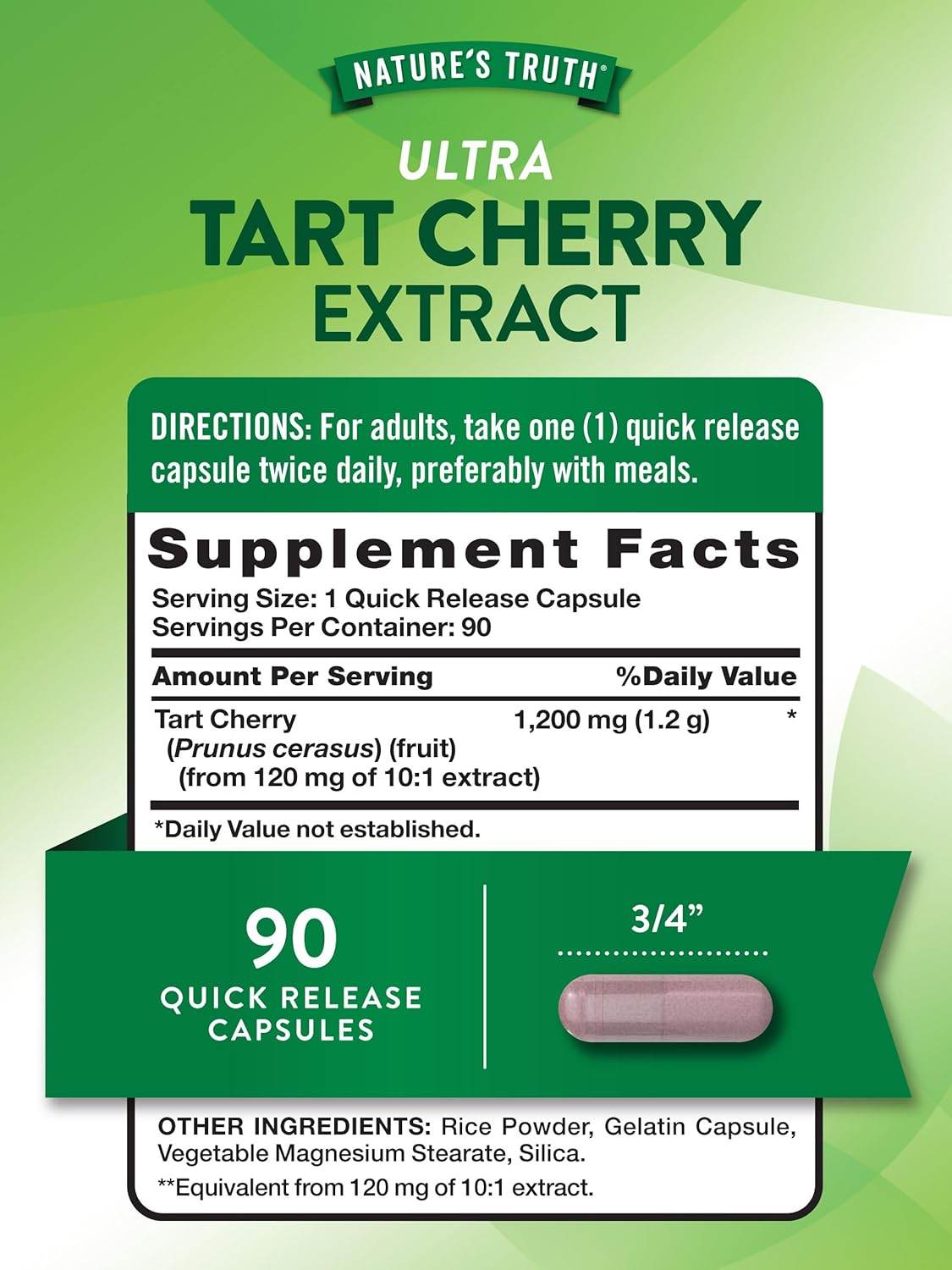 Nature's Truth Ultra Tart Cherry, 1200 mg, Quick Release Capsules, 90 ea - OTC Shoppe Express