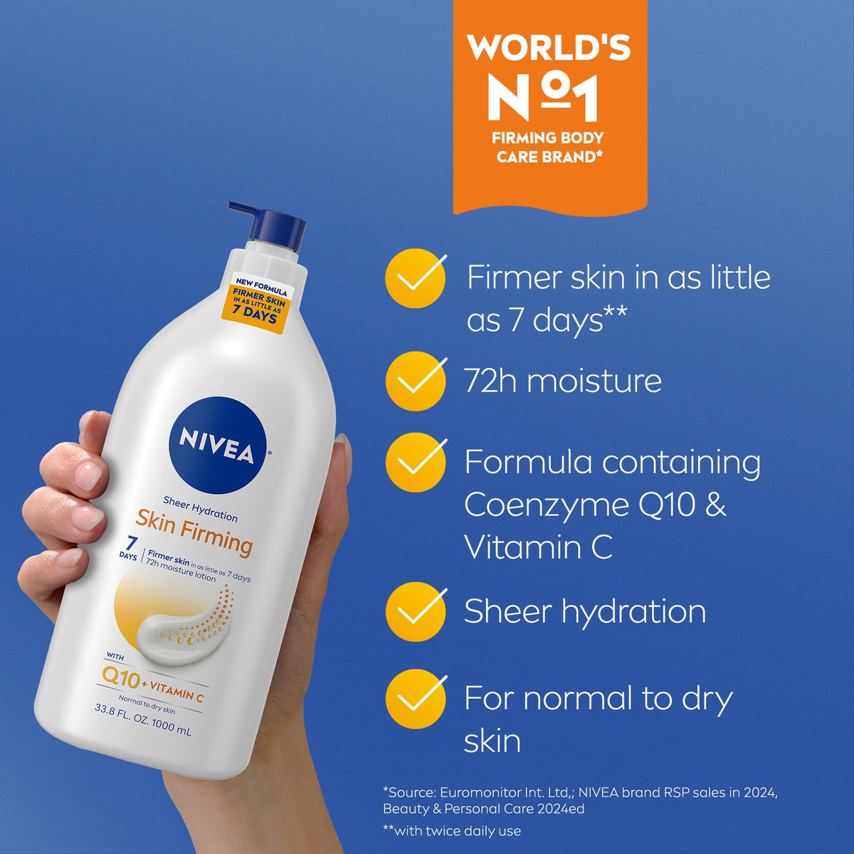 NIVEA Skin Firming Sheer Hydration Body Lotion with Q10 and Vitamin C, Value Size 33.8 fl oz