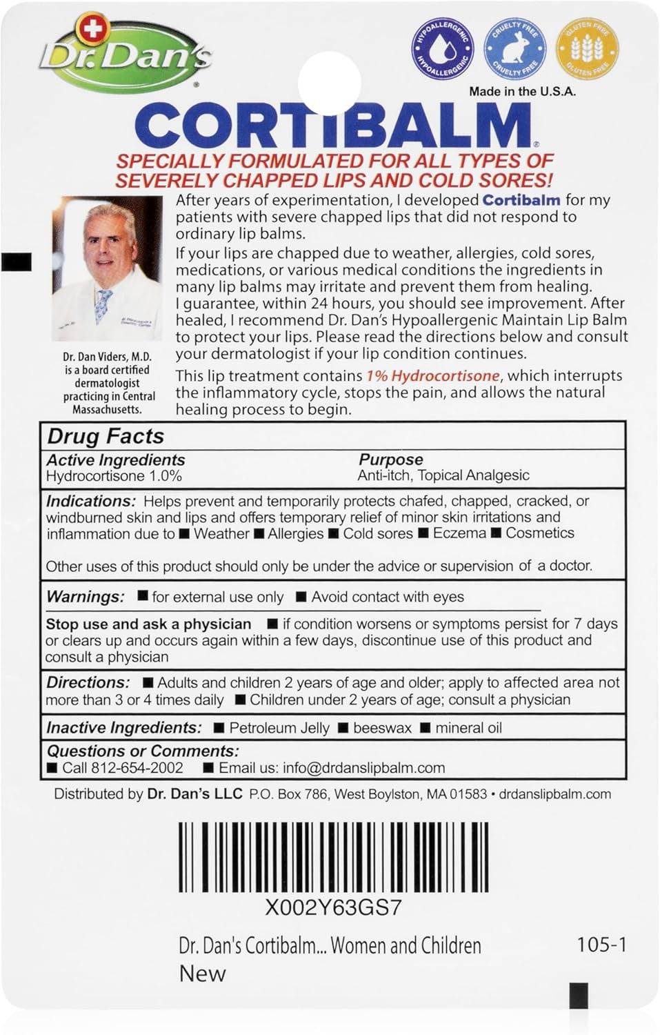Dr. Dan's CortiBalm Lip Balm for Chapped Lips, 0.15 oz - OTC Shoppe Express