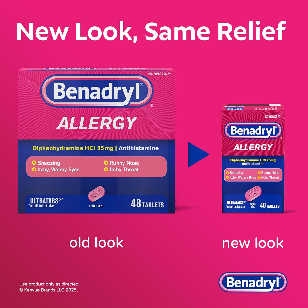 Benadryl Allergy Relief Ultratabs, 25 mg Diphenhydramine HCl, 48 ct