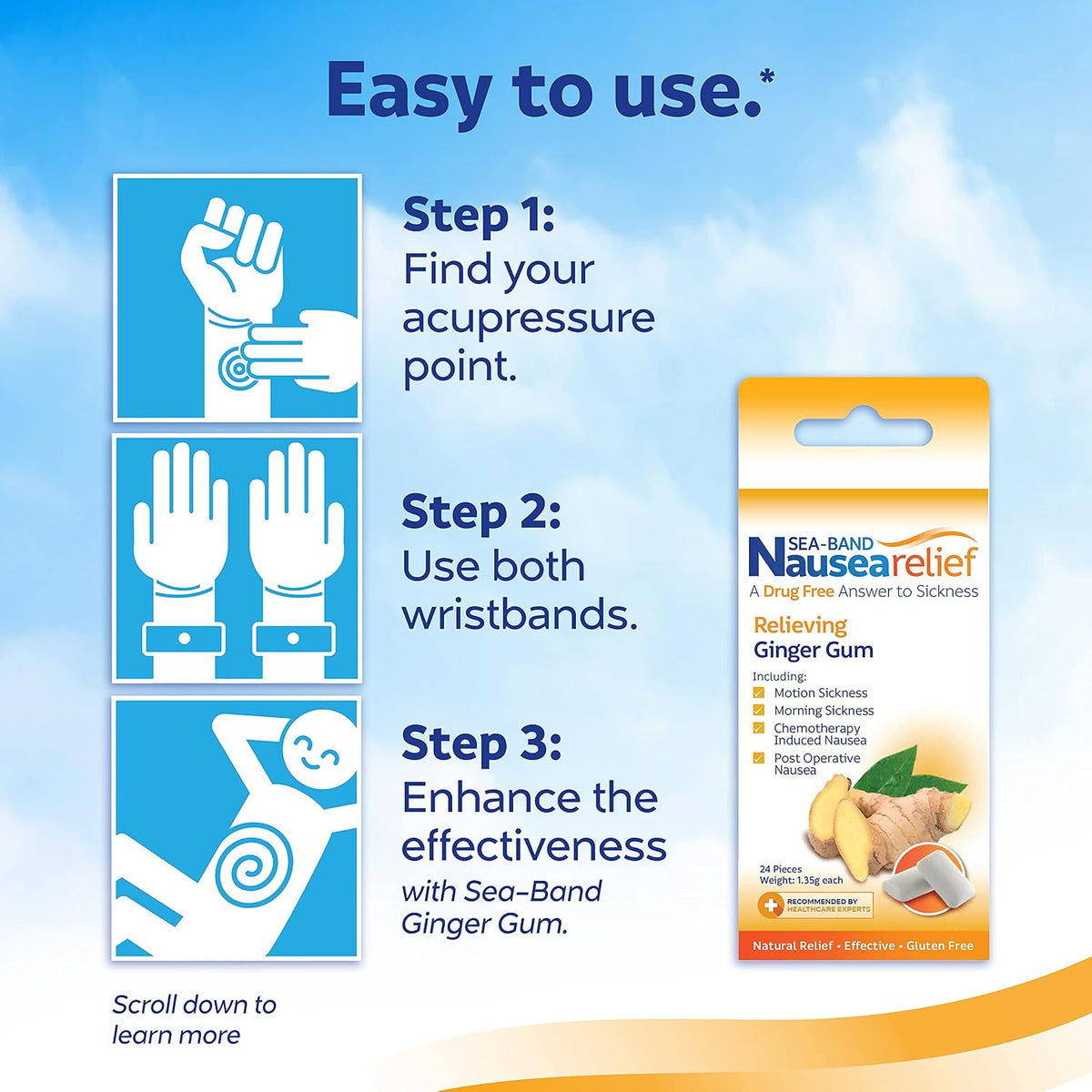 Sea-Band Anti-Nausea Acupressure Wristband for Motion & Morning Sickness, Child, Color May Vary