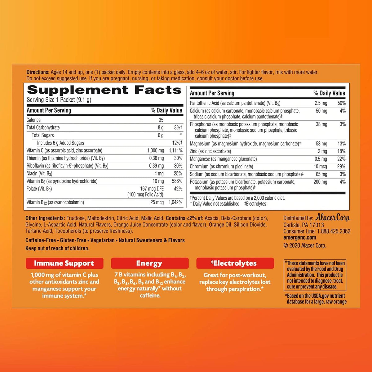 Emergen-C 1000 mg Vitamin C, Tangerine, 30 ea - OTC Shoppe Express