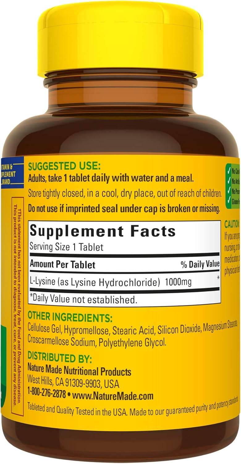 Nature Made L-Lysine, 1000 mg, Extra Strength, Tablets, 60 ea - OTC Shoppe Express