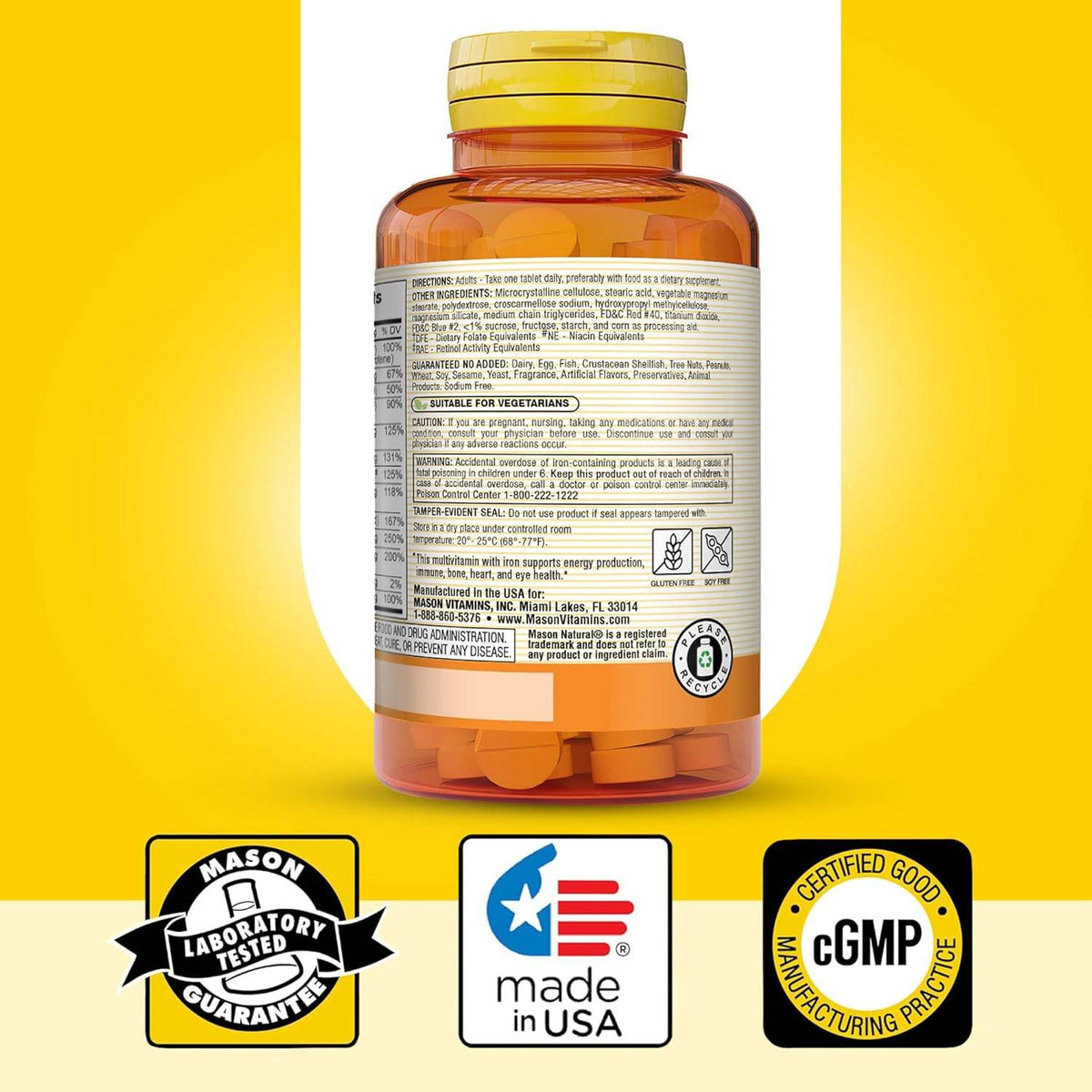 Mason Natural Daily Multiple Vitamins with Iron, Tablets, 365 ea - OTC Shoppe Express