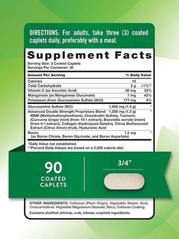 Nature's Truth Double Strength Glucosamine Chondroitin MSM Complex, Coated Caplets, 90 ea - OTC Shoppe Express