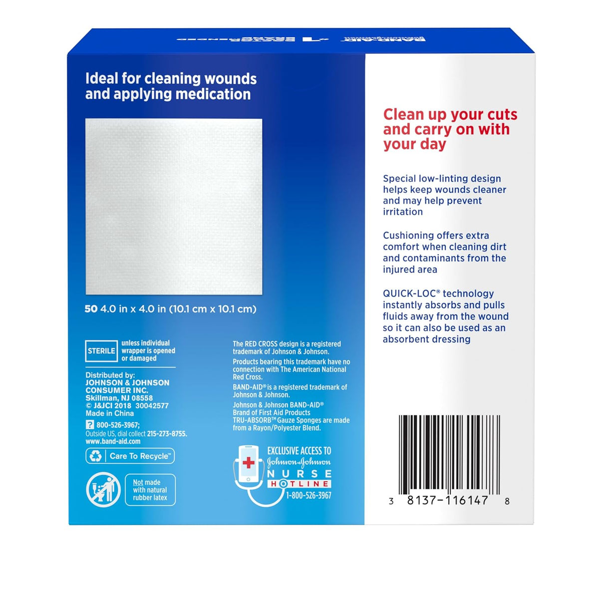 BAND-AID Brand Tru-Absorb Gauze Sponges, Large Size, 4 in x 4 in, 50 Count