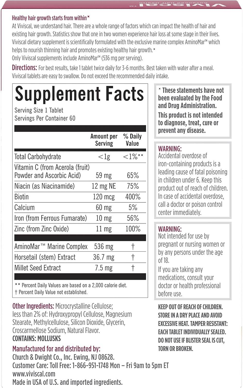 Viviscal Women's Hair Growth Supplements for Thicker, Fuller Hair, Tablets, 60 ea - OTC Shoppe Express