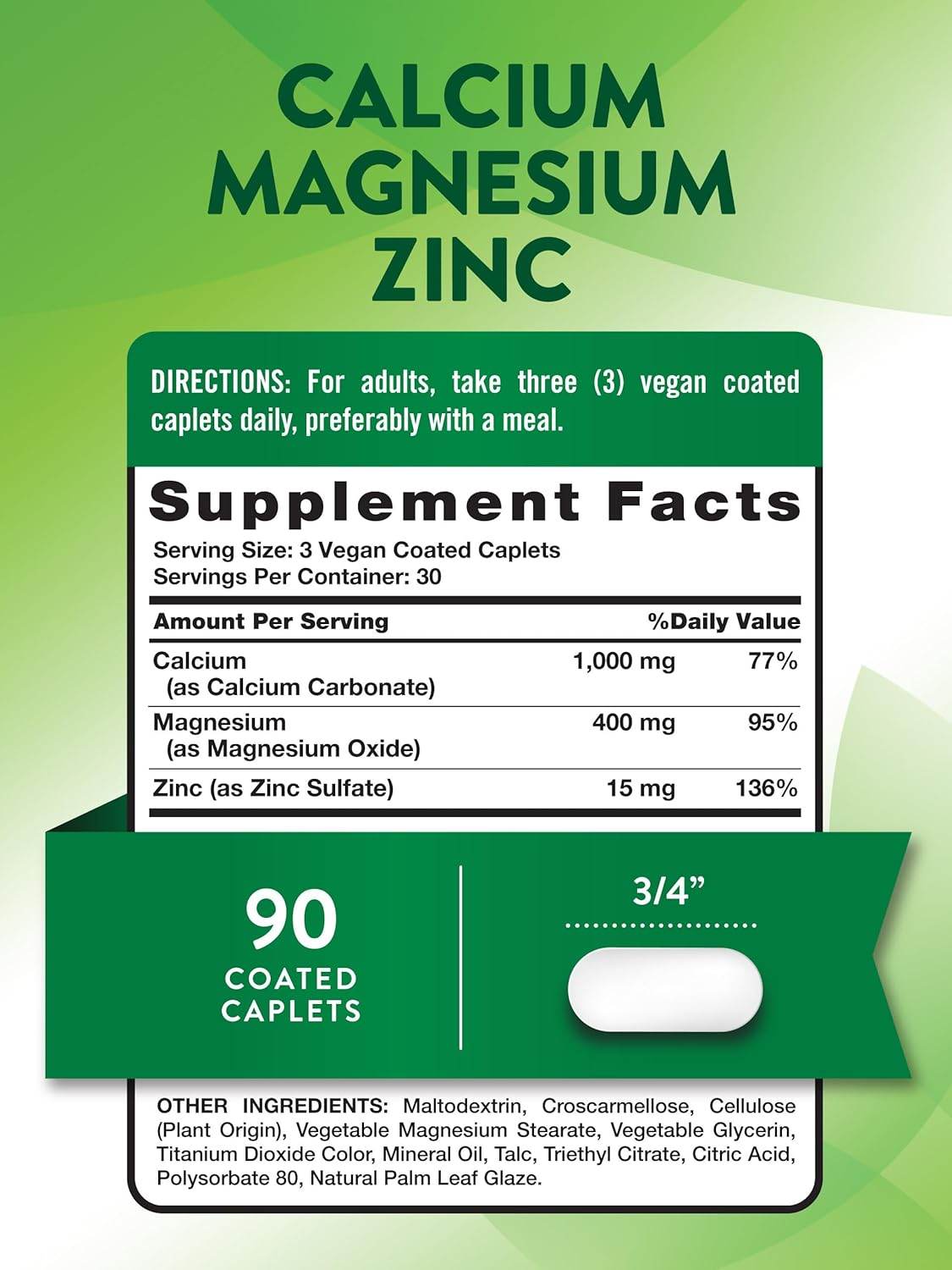 Nature's Truth Calcium Magnesium Zinc, Coated Caplets, 90 ea - OTC Shoppe Express
